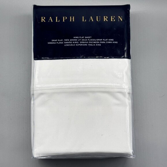 RALPH LAUREN 464 tc Solid Percale 1pc KING Flat Sheet Tuxedo Tux White NEW $145